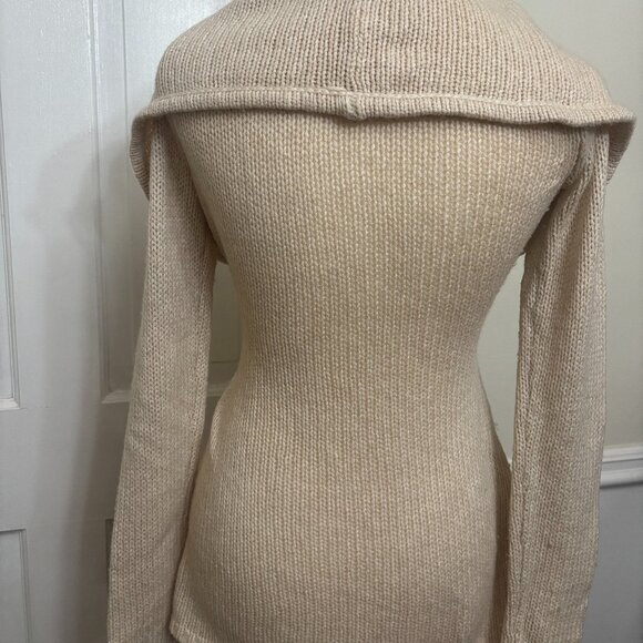 Anthropologie Rosie Neira S Cream Knit Wrap Cardigan Biege Tie - Picture 2 of 4